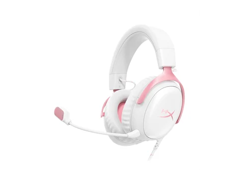 HyperX Cloud III Wired White and Pink headset 9W1Q4AA with its detachable boom microphone